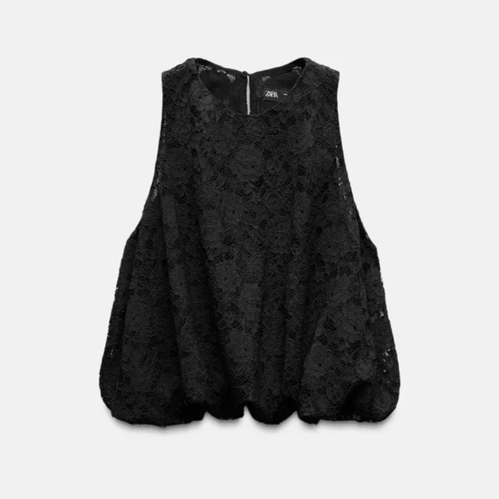 NWOT Zara Black Lace Balloon Blouse